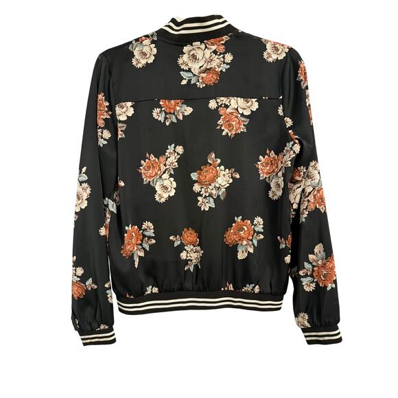 American Eagle Women's M Boho Satin Floral Zip Front Bomber Jacket Retro Italy - Picture 2 of 11